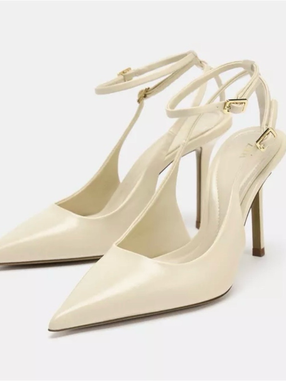 Zara Ivory Slingback Pointed Toe Kitten Heels Size 38 EU 7.5 US NWT